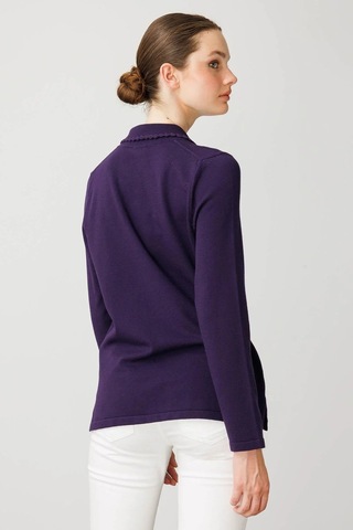 Desen Triko Polo Yaka Likralı Kadın Bluz 25091 Mor