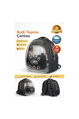 Patili Astronot Şeffaf Kapılı Taşıma Sırt Çantası 24x32x42 Cm Siyah