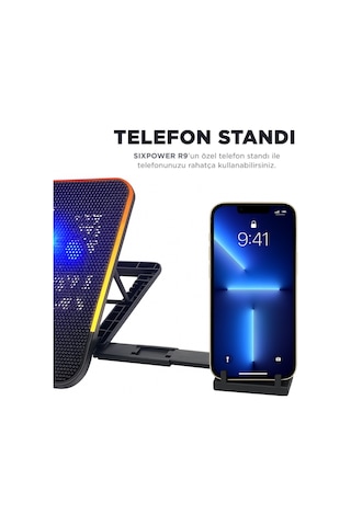 Rampage Sixpower R9 6 Fan RGB Işıklı Telefon Tutuculu Laptop Soğutucu