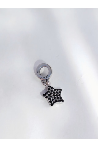 Keskin Gümüş 18 Ayar Altın Kaplama Siyah Yıldız Tasarım Gümüş Kadın Charm