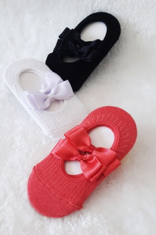 3lü Kız Bebek Fiyoklu Babet Çorap Pamuklu Çapraz Bantlı Esnek 001