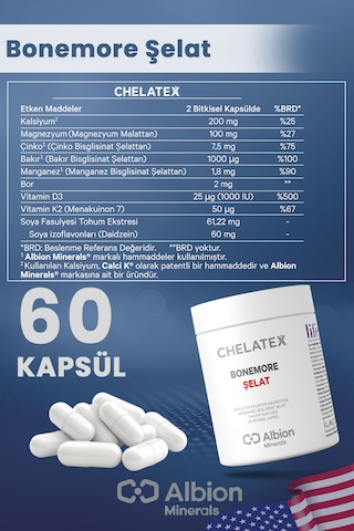 Chelatex Bonemore Kalsiyum Magnezyum İçeren Edici Gıda 60 Bitkise