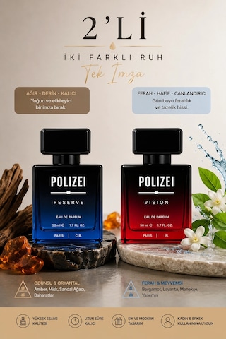 Polizei 2'li Erkek Parfüm Edp 50 Ml Kalıcı Odunsu Ve Fresh Koku Diğer 15681937