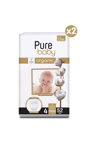 Pure Baby Organik Pamuklu Cırtlı Bez 2'li Paket 4 Numara 104 Adet 2'li