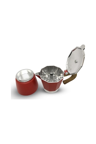 Horecamark Aluminyum Moka Pot 6 Kupa Kırmızı 6 Cups Moka Pot