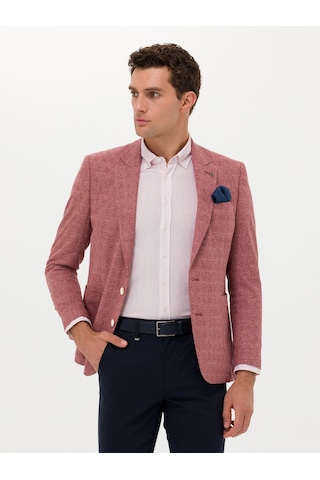 Cacharel Bordo Slim Fit Yün Keten Karışımlı Ceket Kırmızı