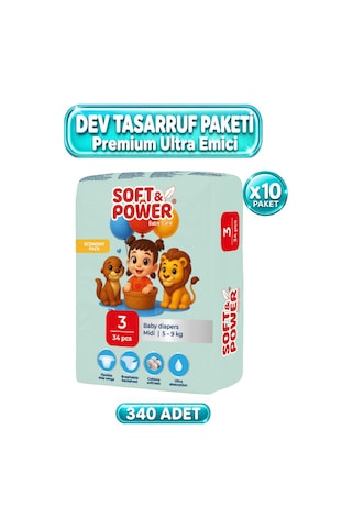 Bebek Bezi No:3 5-9 Kilo Midi 34'lü 10 Paket 3 Numara