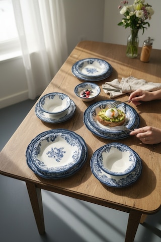 Akayev Porselen Vintage Blue 24 Parça Yemek Takımı Mavi