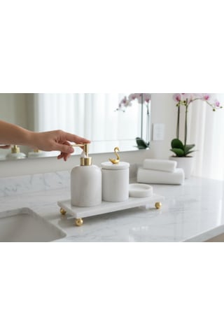 Mermer Banyo Seti Gold 4'lü Set Beyaz