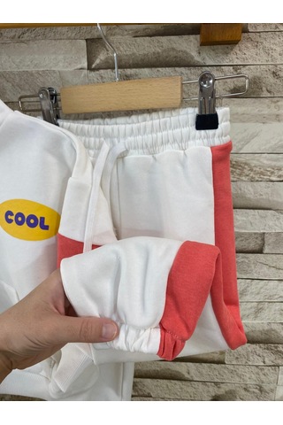 Lacıel Parıs Cool Sloganlı Yakalı Fermuarlı Kız Çocuk Eşofman Takım Beyaz