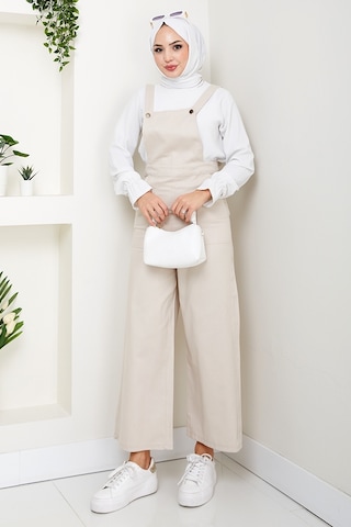 Gülru Cepli Gabardin Tulum 1587 - Bej Bej