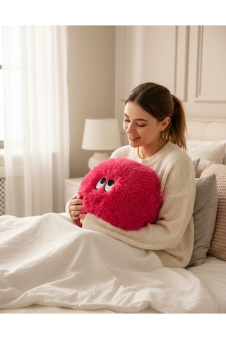 Merty Avm Peluş Yastık 35cm Yumuşak Dekoratif Yastık Çocuk Genç Odası Süs Yastığı 046 - Pembe