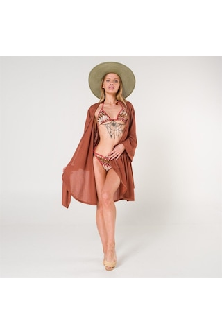 Mona Kadın Kruvaze Pul Baskılı Plaj Elbisesi Tarçın Turuncu