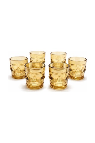 5 Adet Kurukafa Cam Shot Bardağı Cam Shot Glass, Kurukafa Desenli Mini Bardağı, Bar Parti Kullanımı, 6x5 Cm