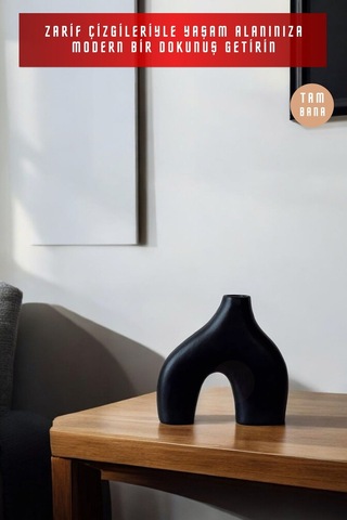 Bej Dekoratif Vazo Obje Ev Dekorasyon Masa Üstü Dekor Vazo Model 7 Siyah Siyah