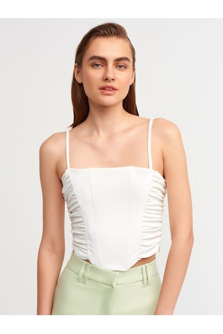 Dilvin 20129 Büzgülü Detaylı Crop Top