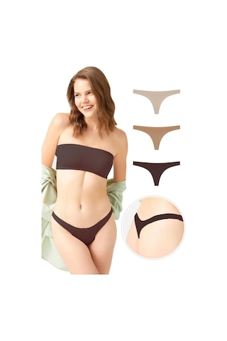 Lazer Kesim Kadın Tanga Külot 3'lü Paket-2 Renkli-3 Çok Renkli