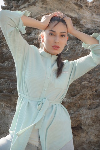 Charmwear Uzunkol Cepli Bluz Mint Yeşili