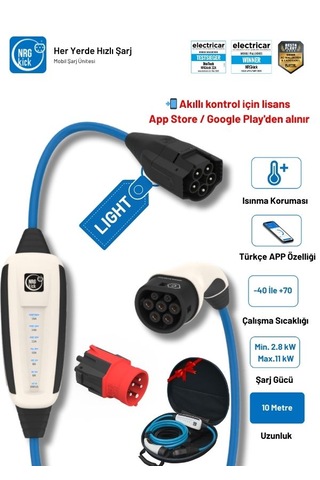 Çantalı Basic Plus Set 16a Light 11kw 10m Ac Mobil Monofaze & Trifaze Şarj Wallbox 11 Kw