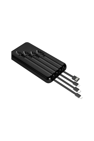 10.000 Mah Plus Dijital Göstergeli Dahili Çoklu Kablolu Powerbank,siyah,taşınabilir Şarj Cihazı Lcd Siyah