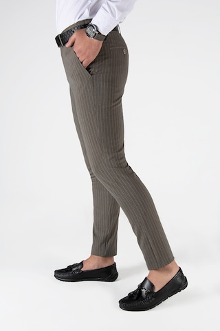 Açık Kahve Çizgili Slim Fit Pamuklu İtalyan Kesim Pantolon Açık Kahve