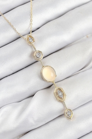 Pirinç Zincir Sarı Gold Renk Zirkon Taşlı Y Kolye - Tj-bko10555 Çok Renkli