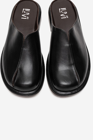 Luvishoes Tansy Siyah Cilt Hakiki Deri Önü Kapalı Kadın Terlik