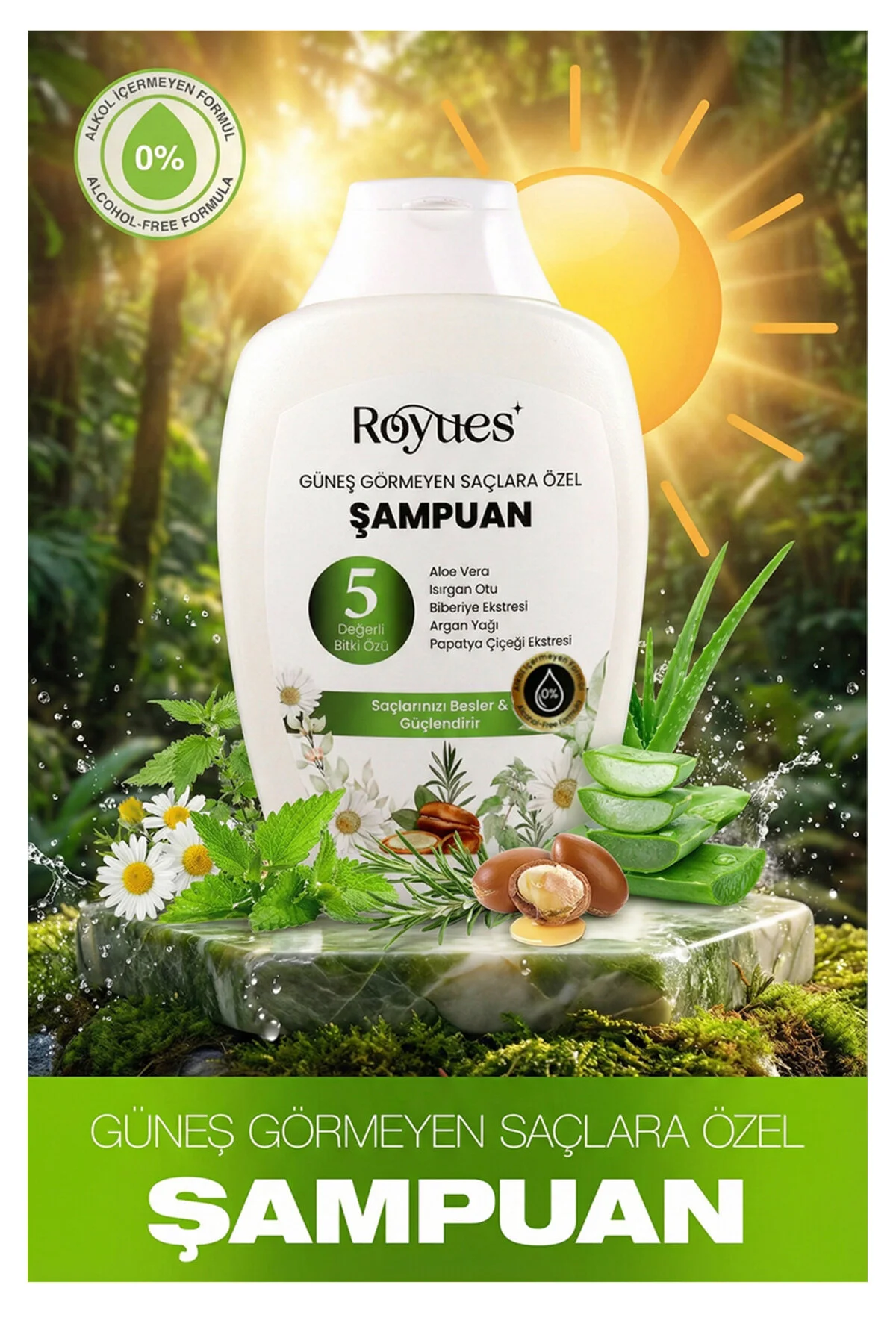 Güneş Görmeyen Saçlar İçin Şampuan Argan Yağlı Sülfatsız 5 Bitki Özlü 300 Ml Diğer