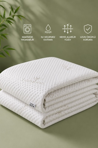 Bambu Kumaş Premium Sıvı Geçirmez Fitted Alez Doğal Bambu Lüks Yatak Koruyucu Sessiz Alez Beyaz