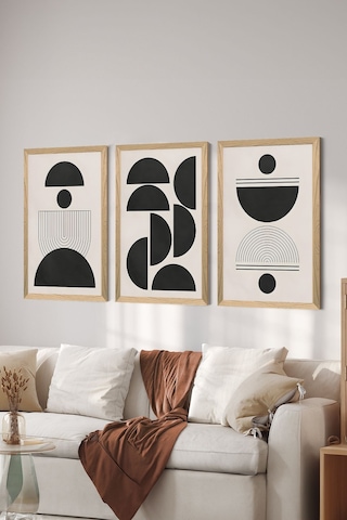 3 Parça Ahşap Çerçeve Görünümlü Mdf Poster Tablo Seti - Set 37 - Mdf3dsohoset37
