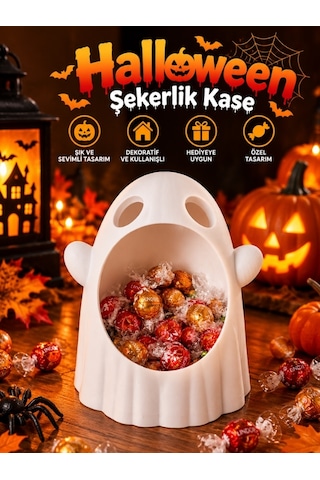 Halloween Cadılar Bayramı Dekoratif Büyük Ağızlı Hayalet Şekerlik Kase Masa Üstü Dekor