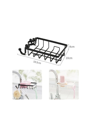 Paslanmaz Çelik Mutfak Banyo Musluğuna Sabitlenebilir Sabunluk Siyah