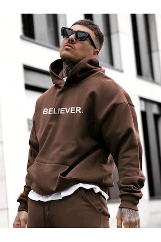 Altamira Erkek Believer Baskılı Oversize Kapşonlu Sweatshirt 001