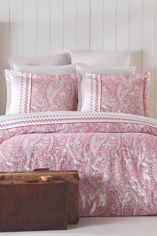 Çift Kişilik Nevresim Takımı Pamuklu Vintage Pembe Paisley Pembe