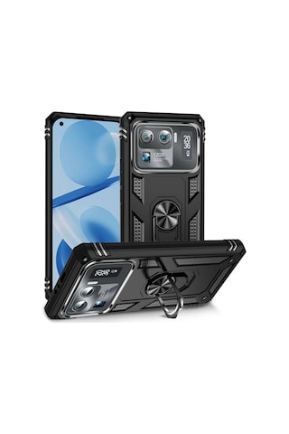 Xiaomi Mi 11 Ultra Çift Katmanlı Ve Yüzüklü Tam Koruma Vega Premium Kılıf Siyah