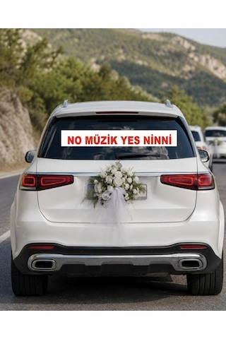 No Müzik Yes Ninni Araba Arkası Konvoy Yazısı 100 15 Cm Beyaz
