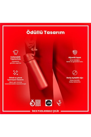 Ion8 - Paslanmaz Çelik İnce Suluk - Kırmızı - 600 Ml - Sızdırmaz