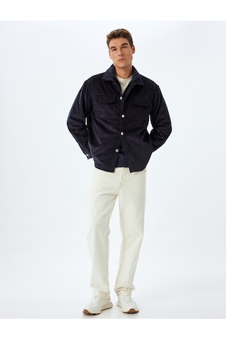 Koton Slim Fit Ceket Fitilli Kadife Gömlek Yaka Kapaklı Cep Detaylı Pamuklu Lacivert 5wam20118hw Lacivert