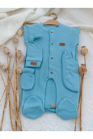 Kız Erkek Bebek Yeni Doğan Yeşil Waffle 5 Parça Hastane Çıkışı Yesil