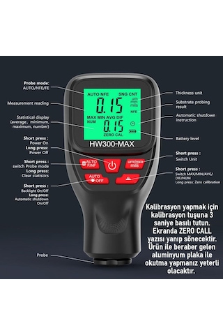 Valkyrie Hw300-max Dijital Kaplama Kalınlığı Ölçer 0-2000 Μm, Fe/nfe Otomatik Algılama, Lcd Ekran