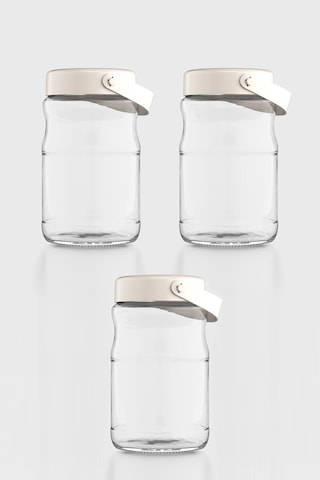Renga Macro 1700 Ml Bej Kapaklı 3'lü Cam Kavanoz Seti 131074 Bej