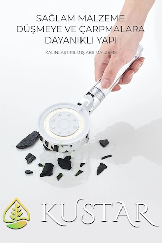 Kustar 5 Fonksiyonlu Krom Beyaz Çelik Filtreli Kireç Önleyici Yüksek Basınçlı Tasarruflu Banyo Duş Başlığı Diğer