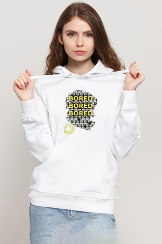 Sherlock Bored Beyaz Kadın 3ip Kapşonlu Sweatshirt Beyaz