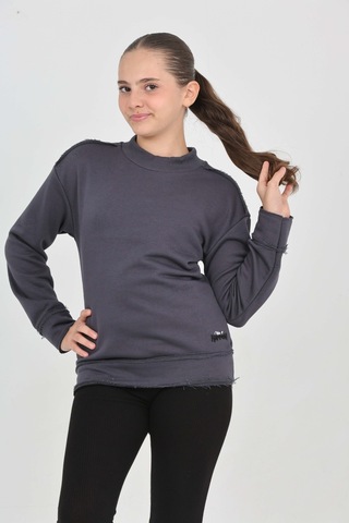 Toontoy Kız Çocuk Happen Nakışlı Sweatshırt Füme Melanj