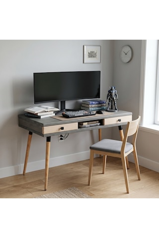 Mobenta Modest Desk: Masif Çalışma & Laptop Masası 2 Çekmece 1 Bölme - 120x60 An-bz Antrasit-krem