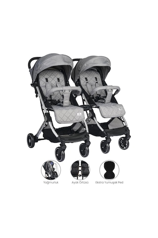 Lorelli Fiorano New Kabin İkiz Bebek Arabası - Dolphin Grey - Gri