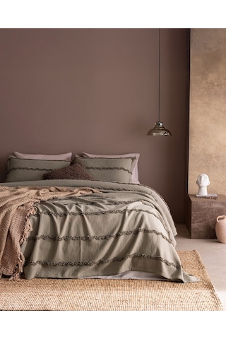 Madame Coco Rostrenen Tek Kişilik Pamuklu Yatak Örtüsü - Haki 8684427179895 Çok Renkli