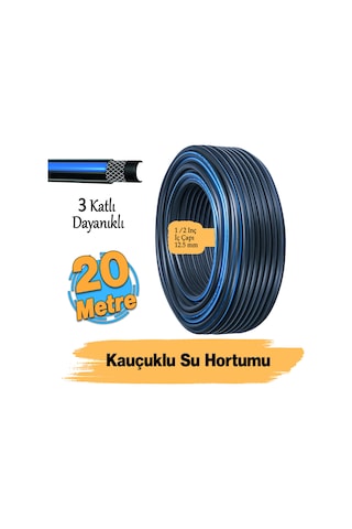 Termo Kauçuklu Bahçe Hortumu 20 Metre Dayanıklı 3 Katlı Sağlam Su Sulama Yıkama Hortum 12.5 Mm 1/2"