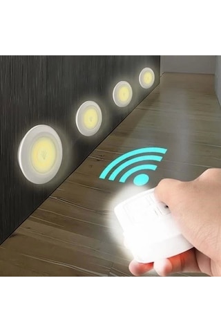 3lü Uzaktan Kumandalı Pilli Yapışkanlı Kablosuz Led Spot Lambalar Sarı