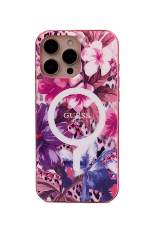 Apple iPhone 16 Pro Uyumlu Kılıf Guess Lisanslı Magsafe Şarj Özellikli Iml Baskılı Jungle Ring Mor